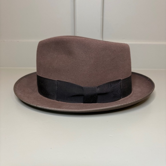Vintage 1950s Creighton Fedora Classic Style Brown with Black Band Long Oval - Picture 1 of 7
